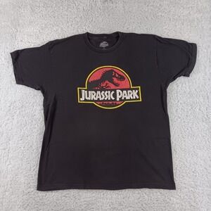 Jurassic Park Graphic T-Shirt Mens XL Black Short Sleeve Movie Logo Tee Cotton